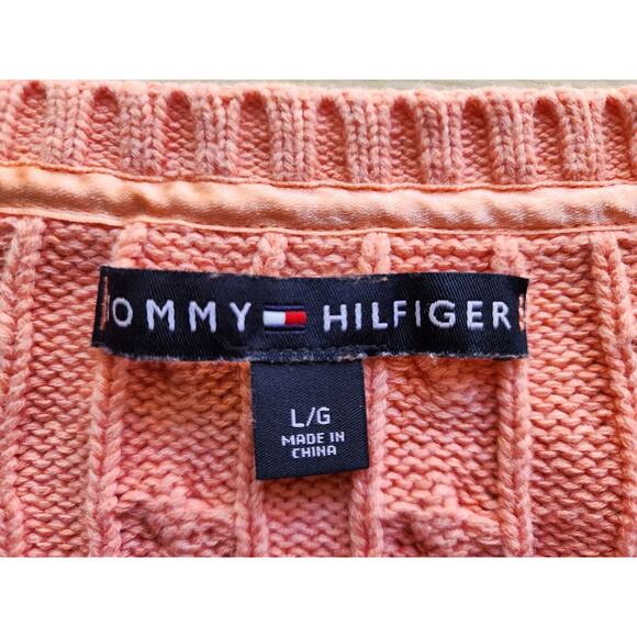Sweater-Tommy Hilfiger-V-Neck-Melon-Decorative Knit-Long Sleeves-Slim Fit-Size L - Picture 6 of 13